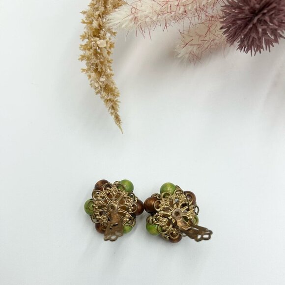 Vintage Wooden Stone Beads Earrings Clip on - Picture 4 of 6